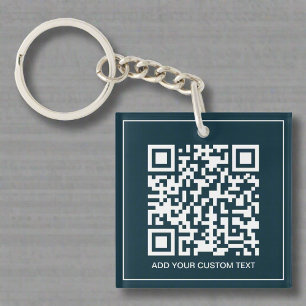 Custom QR Code Branded Business Navy Blue Keychain