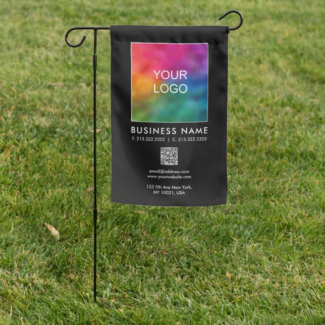 Custom QR Code Business Corporate Logo Template Garden Flag (In SItu)