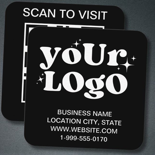 Custom QR Code Business Logo Black Modern Square Business Card (Creator Uploaded)