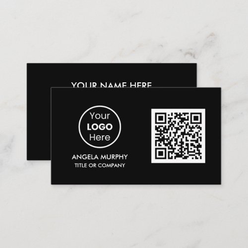 Custom QR Code Business Logo  Black Professional Business Card