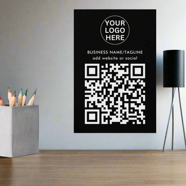 Custom QR Code Business Logo Black & White Text  Wall Decal (Creator Uploaded)