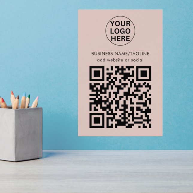 Custom QR Code & Business Logo Blush Pink Promo Wall Decal (Home Office 3)