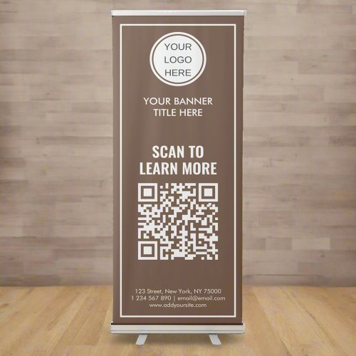 Custom QR Code Business Logo Contact Info Brown  Retractable Banner