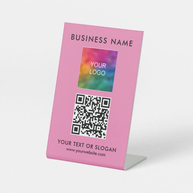 Custom QR Code Business Logo Elegant Pink Best Pedestal Sign (Front)