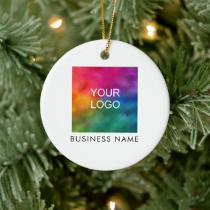 Custom QR Code Business Logo Minimal Template Ceramic Ornament