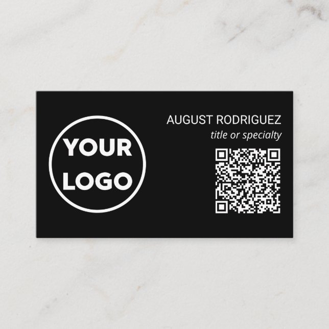 Custom QR Code Business Logo Modern Black Business Card (Front)