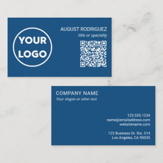 Custom QR Code Business Logo Modern Blue Card