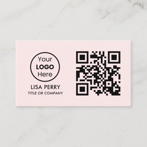 Custom QR Code Business Logo  Modern Blush Pink Business Card