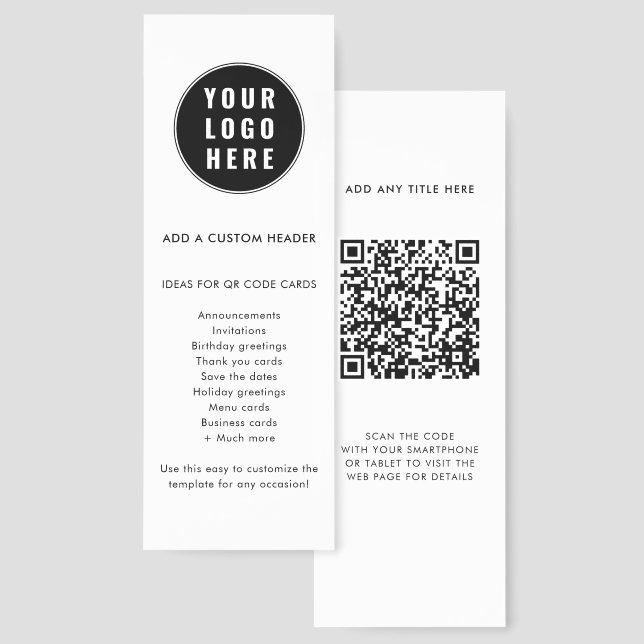 Custom QR Code Business Logo Modern Elegant Bookmarks (Front & Back)