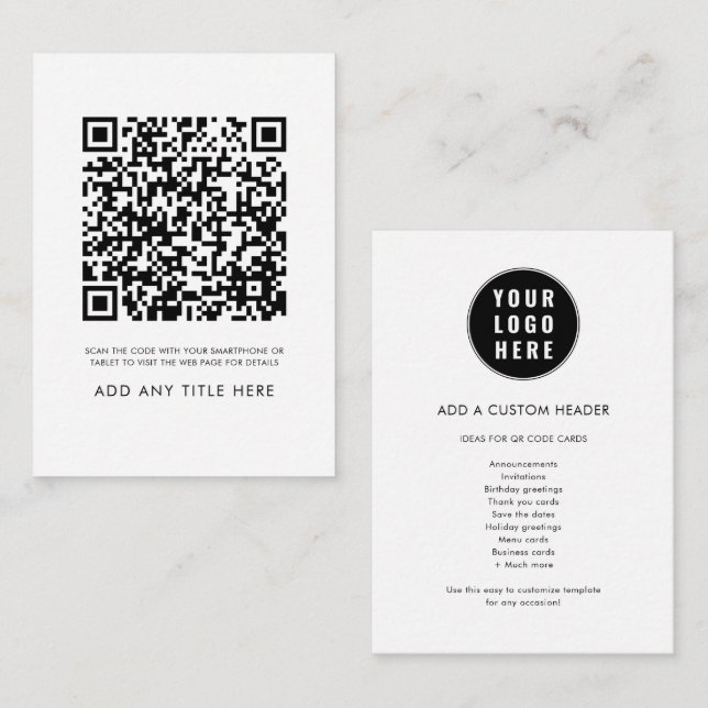 Custom QR Code Business Logo Modern Elegant Note Card (Front/Back)