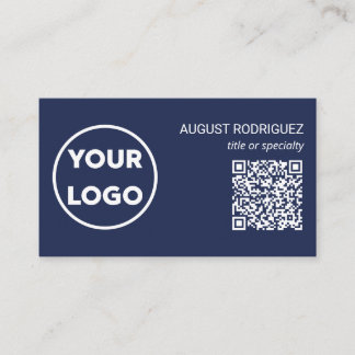 Custom QR Code Business Logo Modern Navy Blue Card