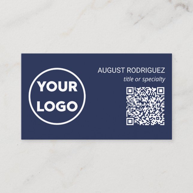 Custom QR Code Business Logo Modern Navy Blue Card (Front)