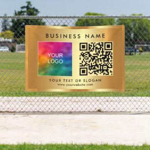 Custom QR Code Business Logo Name Gold Outdoor Banner