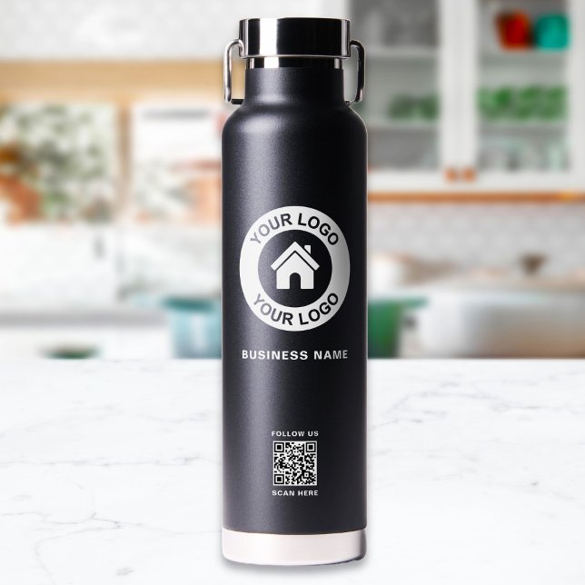 Custom QR Code Business Logo Name Modern Water Bottle (Creator Uploaded)