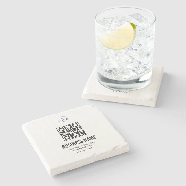 Custom QR Code Business Logo Name Template Stone Coaster (Side)