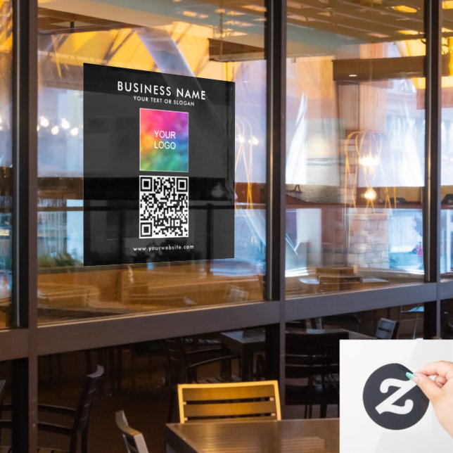Custom QR Code Business Logo Slogan Text Square Window Cling (Restaurant Window)