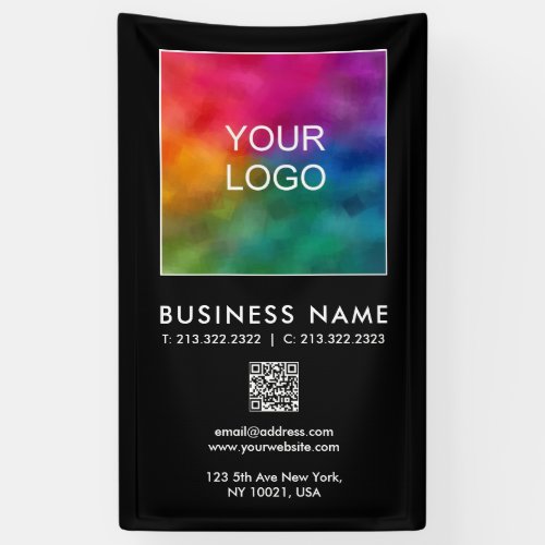 Custom QR Code Business Logo Vertical Black Banner