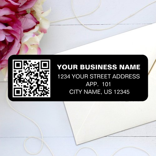 Custom QR Code Business Name Black Return Address Label