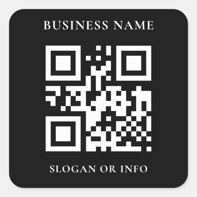 Custom QR Code Business Name Black Square Sticker (Front)
