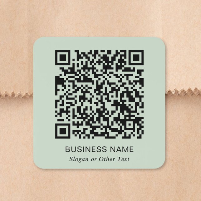 Custom QR Code Business Sage Green Square Sticker (Custom QR Code Business Sage Green Stickers Roll)