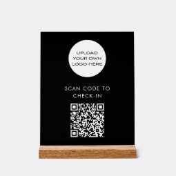 Custom QR Code Check-in Scan Logo Black Acrylic Sign | Zazzle