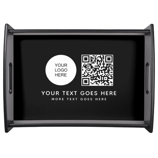 Custom QR Code Company Logo Template Black Large Serving Tray (Front)