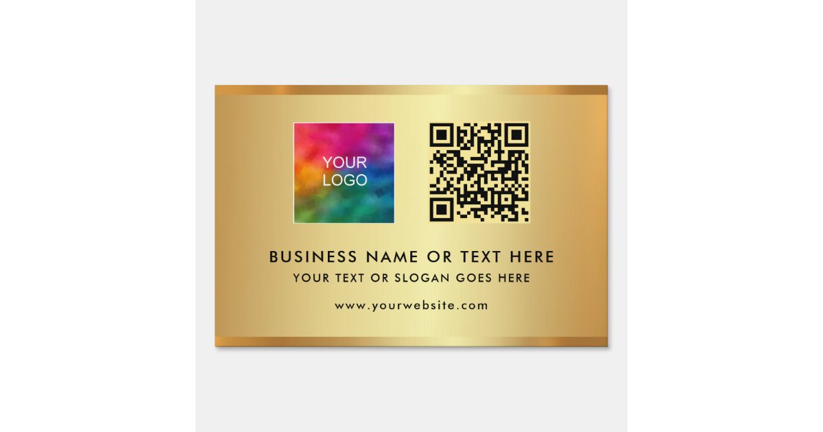 Custom QR Code Company Logo Text Gold Template Sign | Zazzle