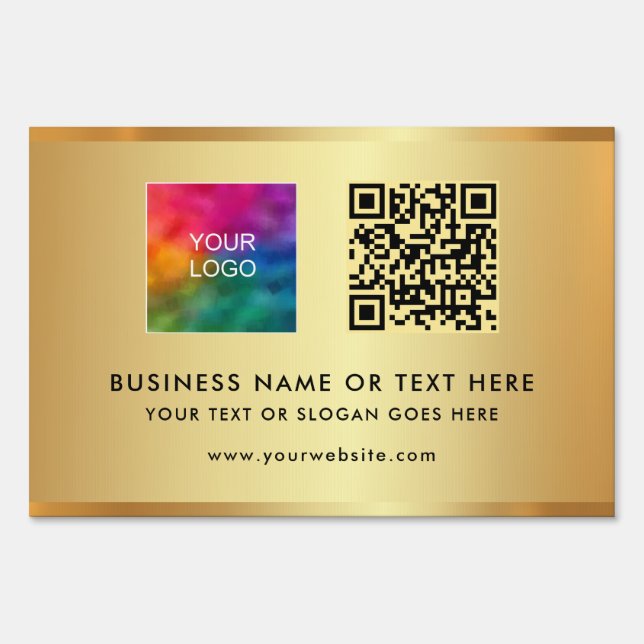Custom QR Code Company Logo Text Gold Template Sign (Front)