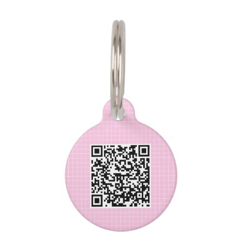 Custom QR Code Danish Pastel Pink Grid Pattern Dog Pet ID Tag