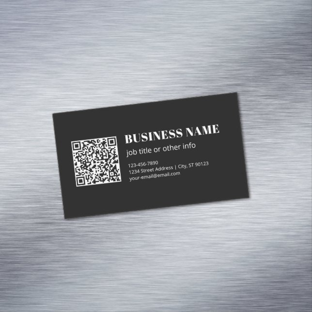 Custom QR code & Editable Retro-Modern Text Business Card Magnet (In Situ)