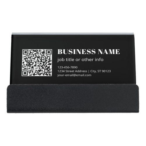 Custom QR code & Editable Retro-Modern Text Desk Business Card Holder