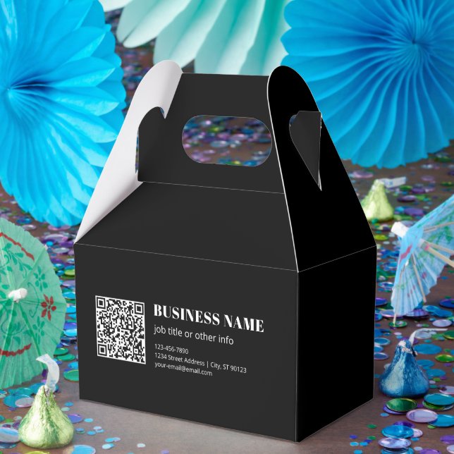 Custom QR code & Editable Retro-Modern Text Favor Boxes (Party)
