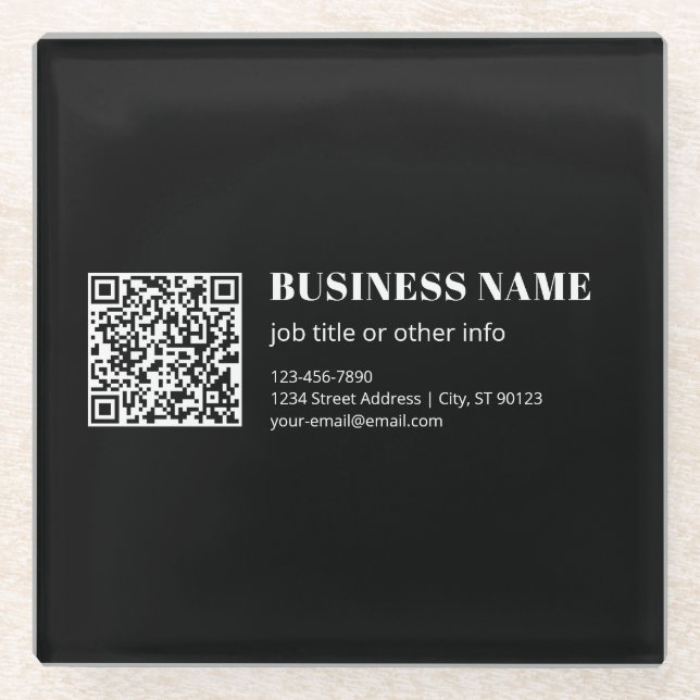 Custom QR code & Editable Retro-Modern Text Glass Coaster (Front)