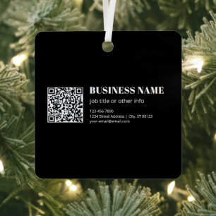 Custom QR code & Editable Retro-Modern Text Metal Ornament