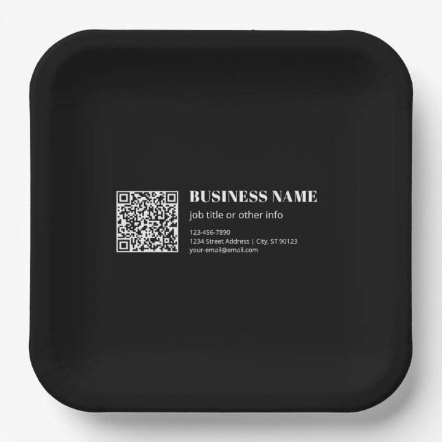 Custom QR code & Editable Retro-Modern Text Paper Plates (Front)