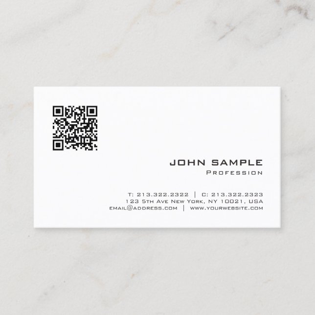 Custom QR Code Elegant Modern Minimalist Template Business Card (Front)