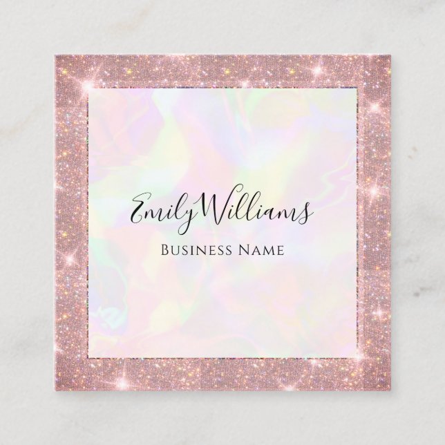 Custom QR Code Faux Holographic Fashion Square Business Card (Front)