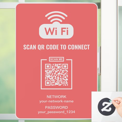 Custom QR Code Free WIFI Password Network Pink Window Cling