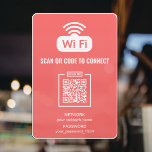 Custom QR Code Free WIFI Password Network Pink Window Cling