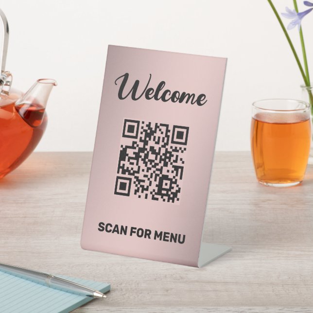 Custom QR Code Golden Pedestal Sign (In SItu)