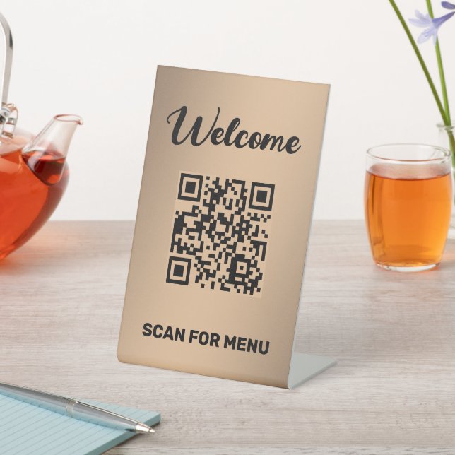 Custom QR Code Golden Pedestal Sign (In SItu)
