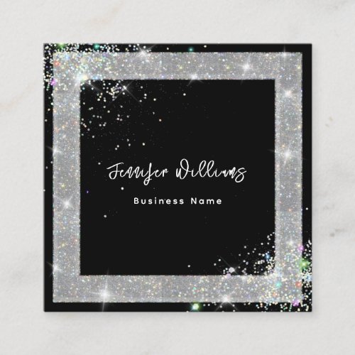 Custom QR Code Holographic Glitter Fashion Black Square Business Card