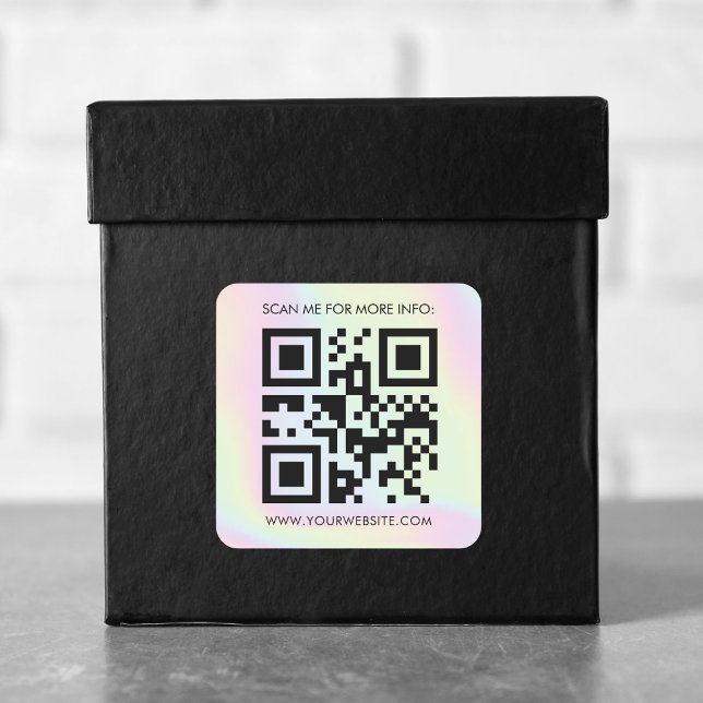 Custom QR Code & Holographic Pastel Business Promo Square Sticker (Creator Uploaded)