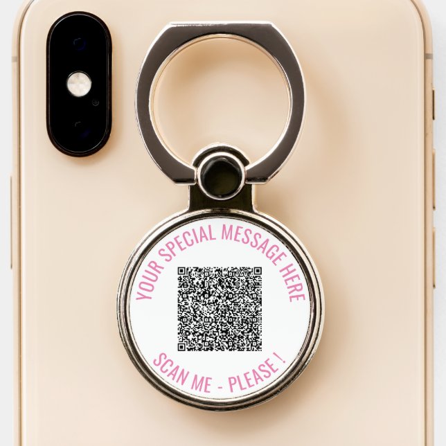 Custom QR Code Info and Text Phone Ring Stand Gift (Close Up)