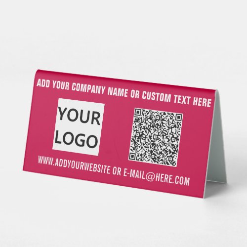 Custom QR Code Info Logo and Text Table Tent Sign