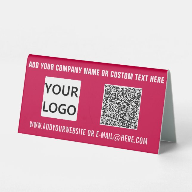 Custom QR Code Info Logo and Text Table Tent Sign (Back)