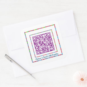 Custom QR Code Jellybean Color Frame Gift Registry Square Sticker