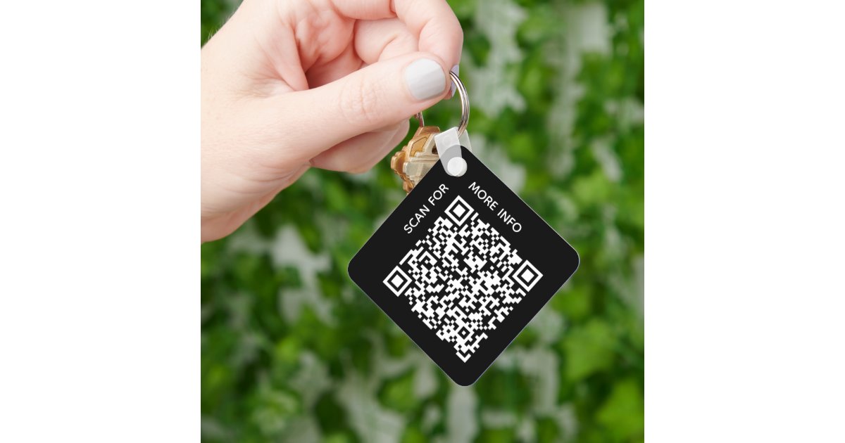 Custom QR Code Logo and Text Corporate Swag Black Keychain Zazzle