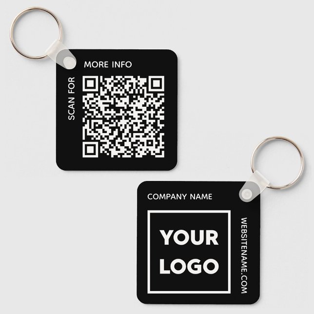 Custom QR Code Logo and Text Corporate Swag Black Keychain (Custom QR Code Logo and Text Corporate Swag Black Keychain, front/back)
