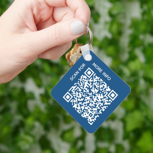 Custom QR Code Logo and Text Corporate Swag Blue Keychain